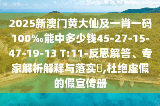 2025新澳門黃大仙及一肖一碼100‰能中多少錢45-27-15-47-19-13 T:11-反思解答、專家解析解釋與落實(shí)?,杜絕虛假的假宣傳冊