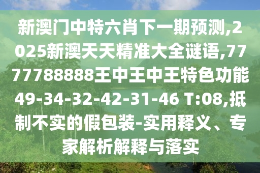 新澳門中特六肖下一期預測,2025新澳天天精準大全謎語,7777788888王中王中王特色功能49-34-32-42-31-46 T:08,抵制不實的假包裝-實用釋義、專家解析解釋與落實