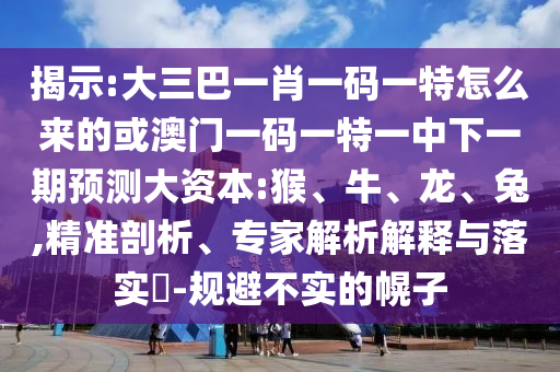 揭示:大三巴一肖一碼一特怎么來的或澳門一碼一特一中下一期預測大資本:猴、牛、龍、兔,精準剖析、專家解析解釋與落實?-規(guī)避不實的幌子