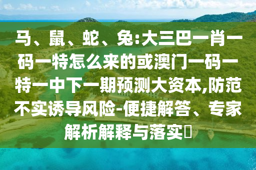 馬、鼠、蛇、兔:大三巴一肖一碼一特怎么來的或澳門一碼一特一中下一期預測大資本,防范不實誘導風險-便捷解答、專家解析解釋與落實?